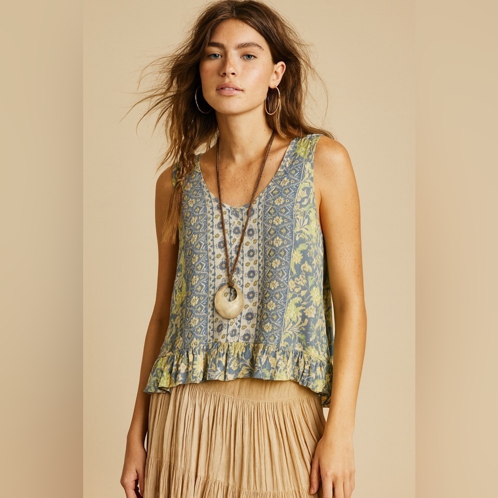 Lucky Brand Blue Green Mixed Print Sleeveless Woven Blouse Size S